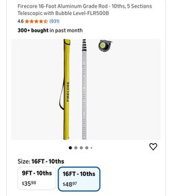 Firecore 16-Foot Aluminum Grade Rod - 10ths, 5 Sections Telescopic with Bubble Level-FLR500B