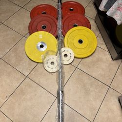 Olympic bumper weights 250lbs total plus 7ft 45lbs bar firm price