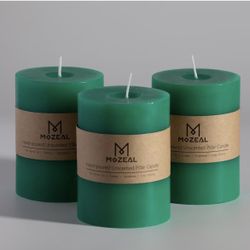 Brand new MOZEAL 3" x 4" Hand-Poured Unscented Candle, Dripless Pillar Candle Set of 3, Mint Green