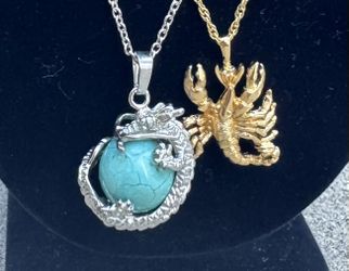 Necklace Lot – Scorpio Pendant + Turquoise Dragon Orb Necklace (2 Pieces)