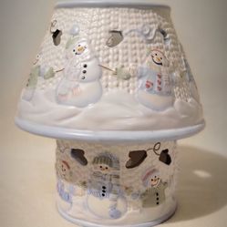 Wintery Snow Folks Snowman Candle Holder And Cover 
