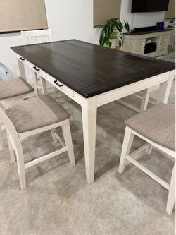 Montana 6 Piece White & Beige Upholstered Dining Set with Storage Bench