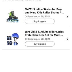 Roller blades with helmet and pads