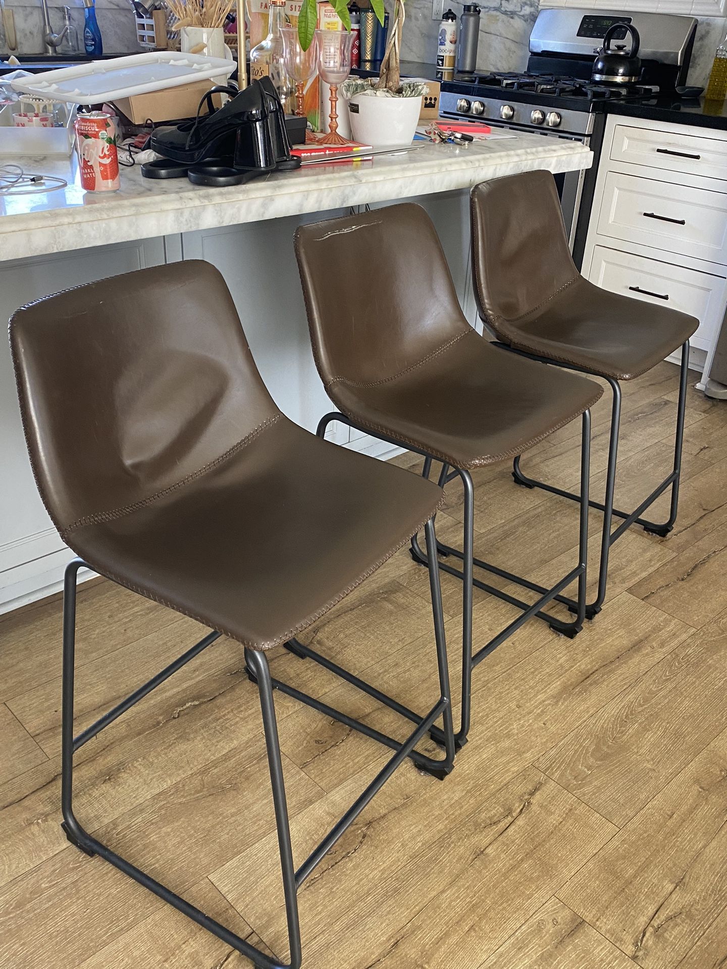 3 Brown Bar Stool Seats
