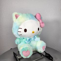 11" Hello Kitty Sitting Green Rainbow Boa Cat Plush 