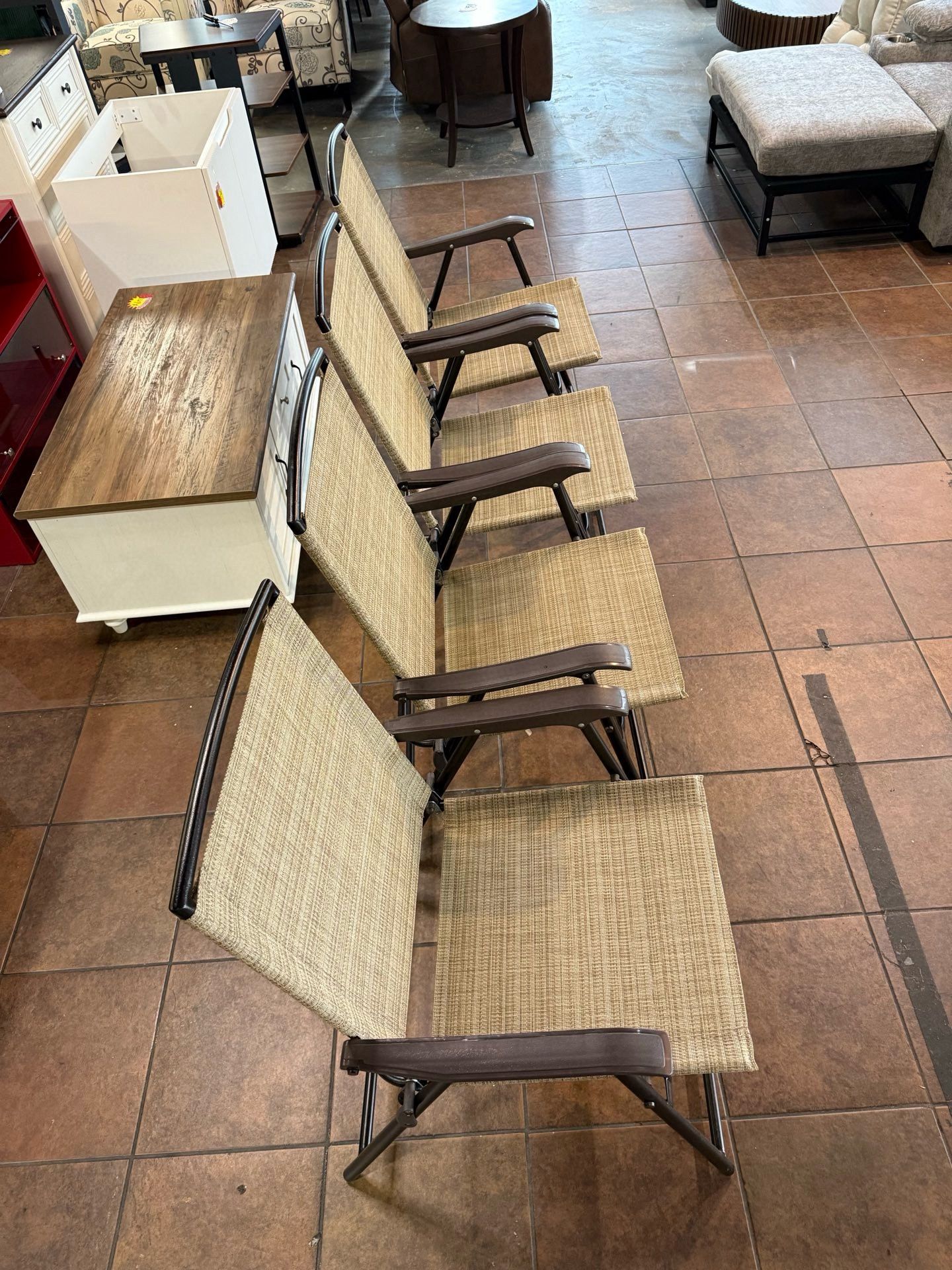 🔥Set of 4🔥Patio Folding Chair Deck Sling Chair Camping Garden Pool Beach Using Chairs Space Saving (Beige) 💰119$