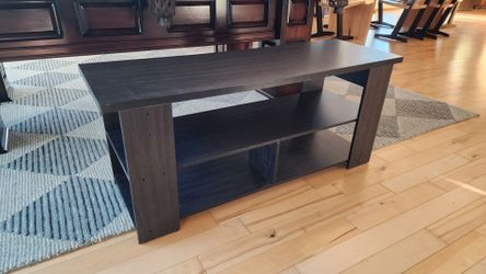 Black Wood Grain TV Stand with Two Shelves