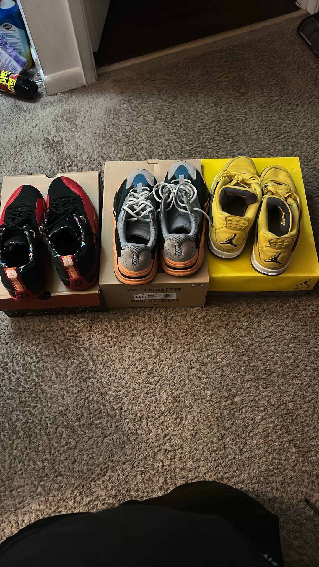 2 jordans and 1 yezzy