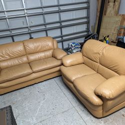 *Can Deliver* 2 Piece Tan Leather Couch Set 