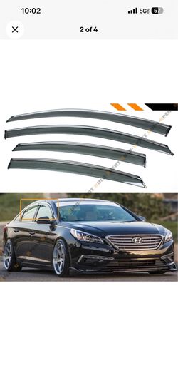 FOR 2015-19 HYUNDAI SONATA CLIP-ON TYPE SMOKE TINTED WINDOW VISOR W/ CHROME