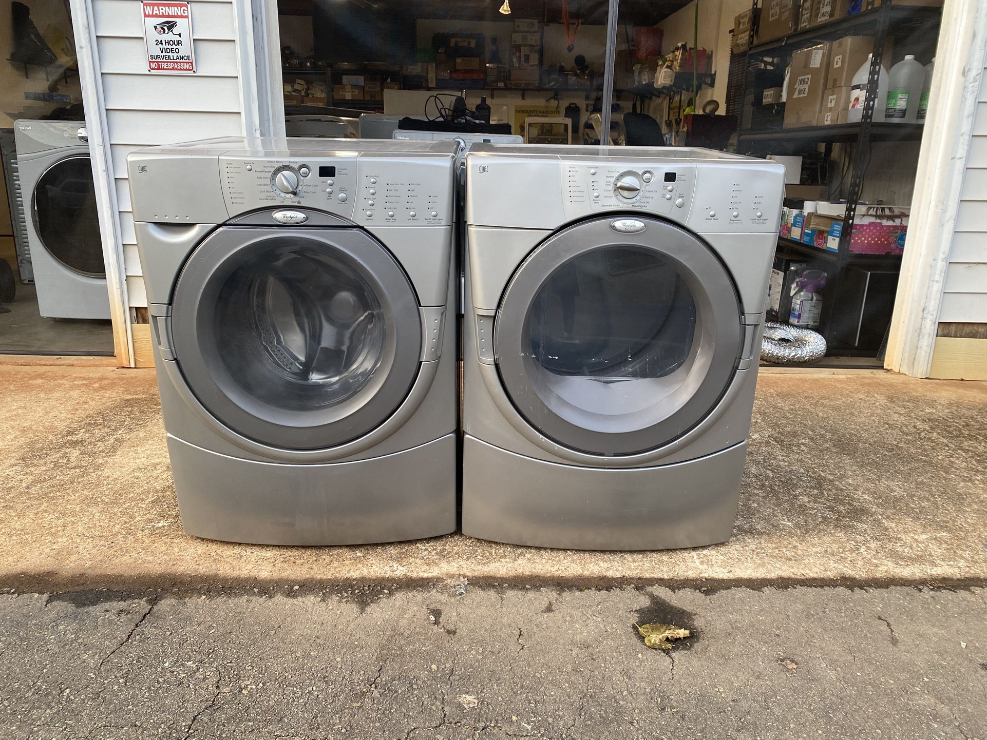 Whirlpool Duet Front Load Matching Washer Dryer Set With Free Stacking Kit - Silver