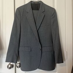 Palm Beach Berlli Grey Wool Linen 2-button suit, textured fabric from light to dark grey. Vintage