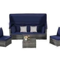 New Assembled Patio Furniture Set Daybed &  Canopy Wicker Rattan DELIVERY W/FEE