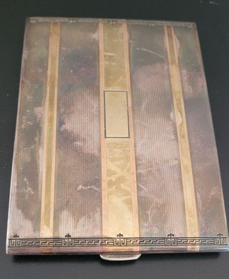 Antique Rare Art Deco Sterling Silver & 14K Gold Cigarette/Money Case