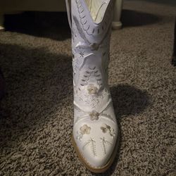 White Floral Boots Size 5