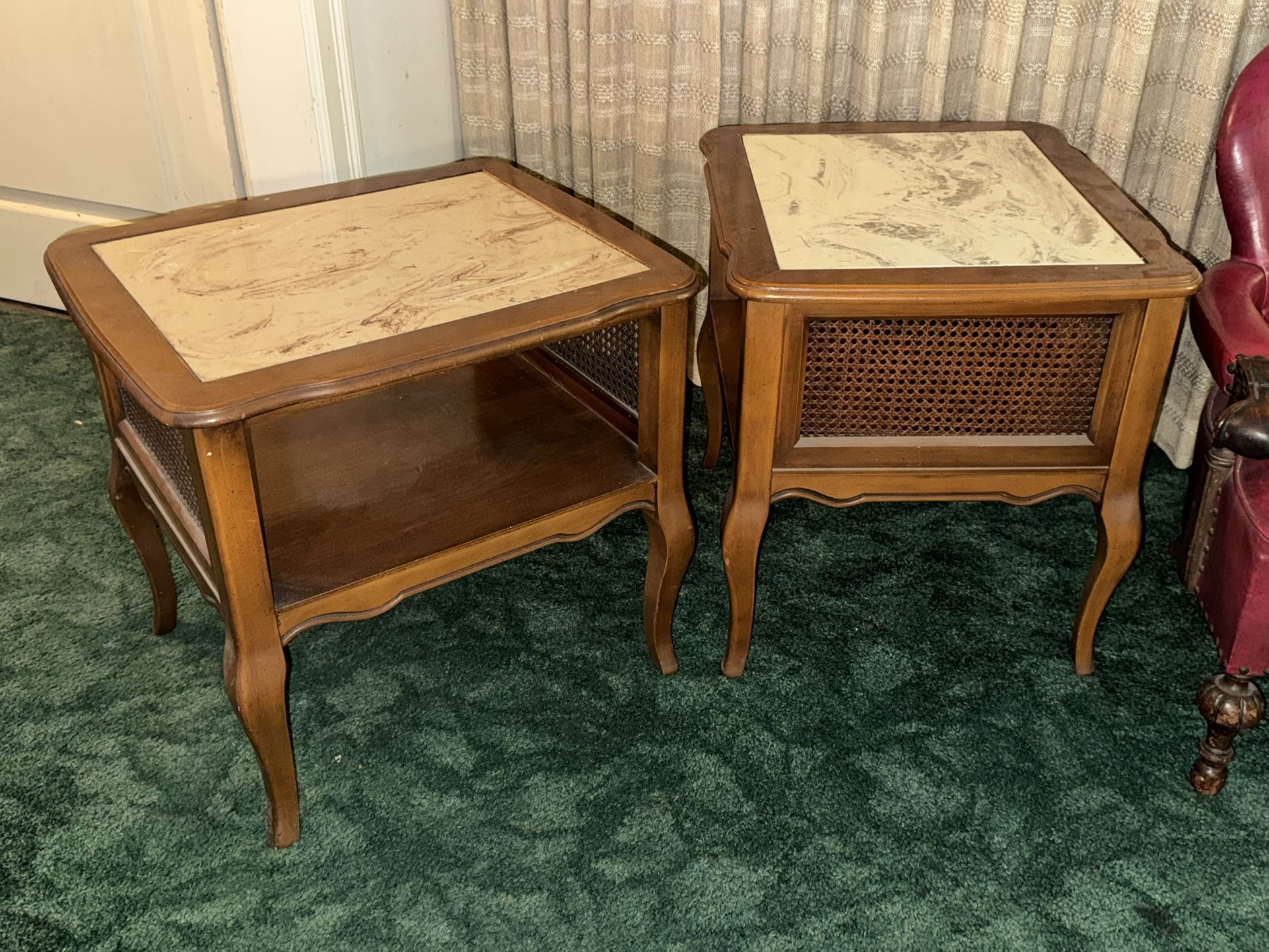 2 Wood End Tables Set with Stone Top