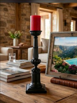 Dark Wooden Ornate Candlestick Holder