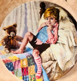 This vintage 1984 "Diddle Diddle Dumpling" collector plate from the Reco International Mother Goose Series features artwork by John McClelland