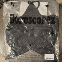Horoscopez So Vain Crop Top Sz M Black Star Glitter Satin Backless Halter NWT