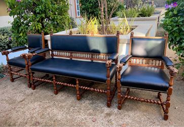 Beautiful Antique 3-Piece Furniture Set - Sofa / Bench & Two Armchairs