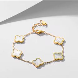 18K Gold Plated White   5 Leaf Clover  Bracelet Other Colors Available able