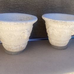XL PAIR  CONCRETE  PLANTERS   XL CEMENT GARDEN POTS GREAT FOR TREES. ( W~ 26  Inches  H~ 21 Inches ) HAS DRAINAGE HOLE….  PAIR $150.oo    