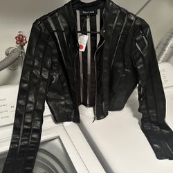 New With Tags Mesh And Faux Leather Crop Jacket Women’s Size Large 