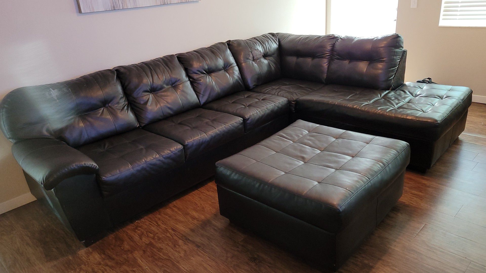 Leather sofa sectional with ottoman