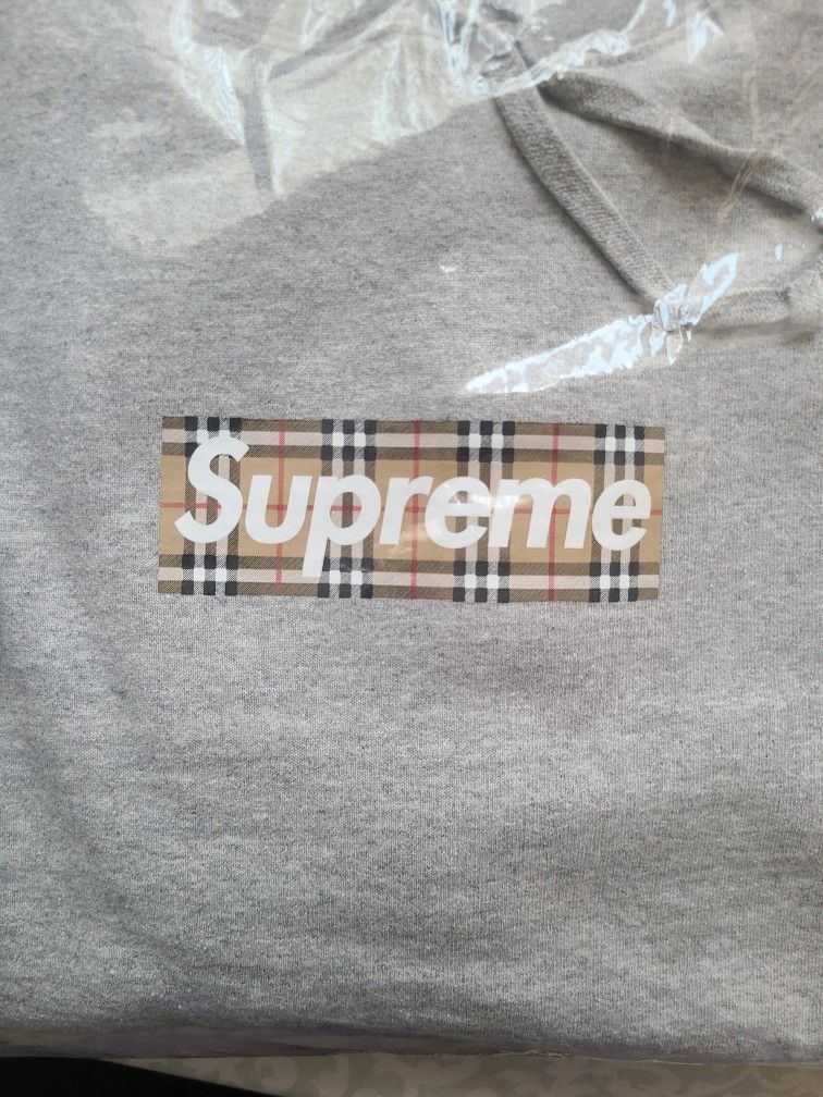 Supreme Burberry Heather Grey Hooded Sweatshirt