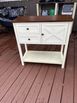 Farm house style counsel table w/ 2 drawers & cabinet