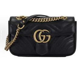 GUCCI GG Marmont Gold Retro Double G Logo Embossed Leather Marmont 22 Chain Flip Bag Shoulder Bag Crossbody Bag Mini(82)57