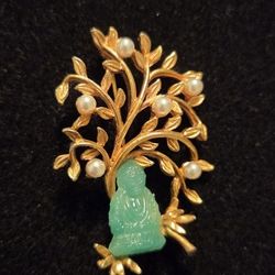 Vintage Buddha Under The Bodhi Tree Brooch, Possibly Unsigned Mazer