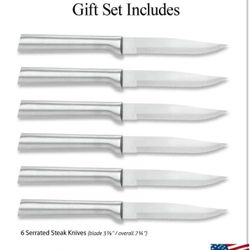RADA Cutlery 6-Piece Serrated Steak Knife Gift Set, Silver Handles