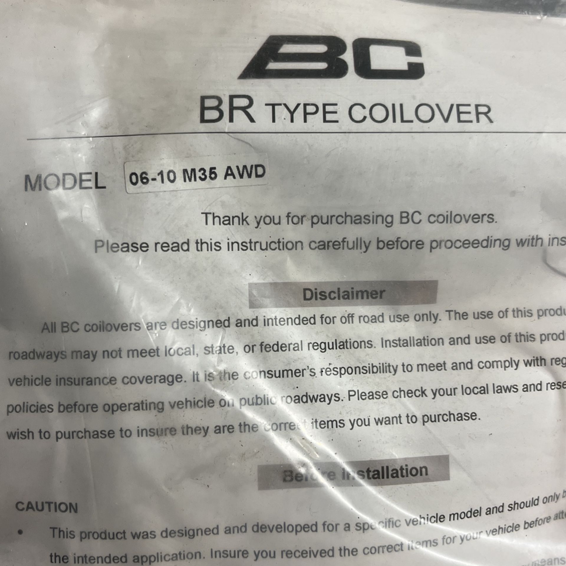 06-2010 Infiniti M35X BC COILOVER
