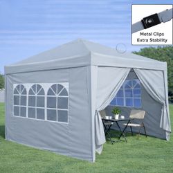 Outdoor 10x 10Ft Pop Up Gazebo Canopy Tent Removable Sidewall with Zipper,2pcs Sidewall with Windows,with 4pcs Weight sand bag,with Carry Bag-Gray 