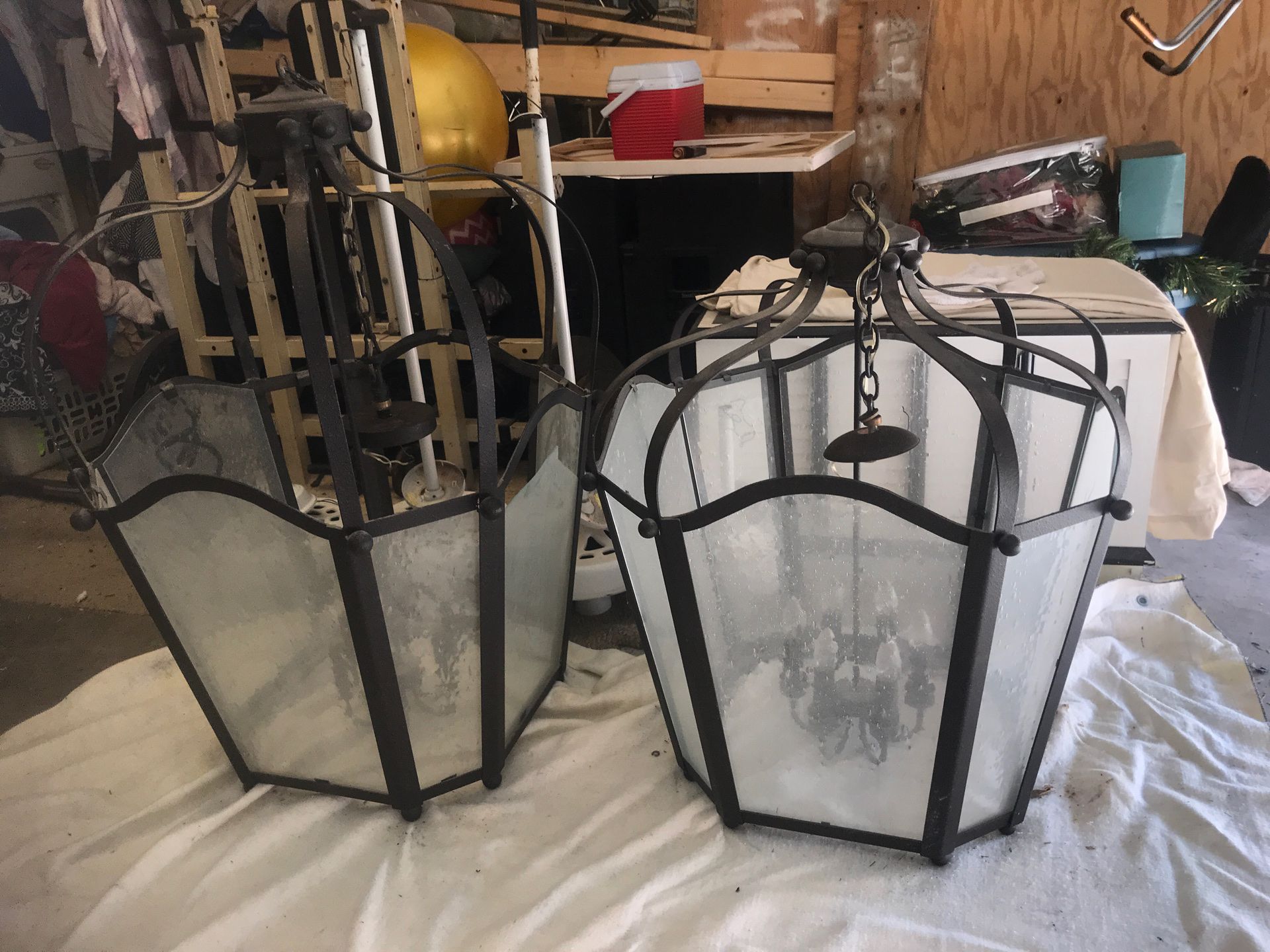 Large chandeliers large 44” tallx28”. Smaller 35x28”