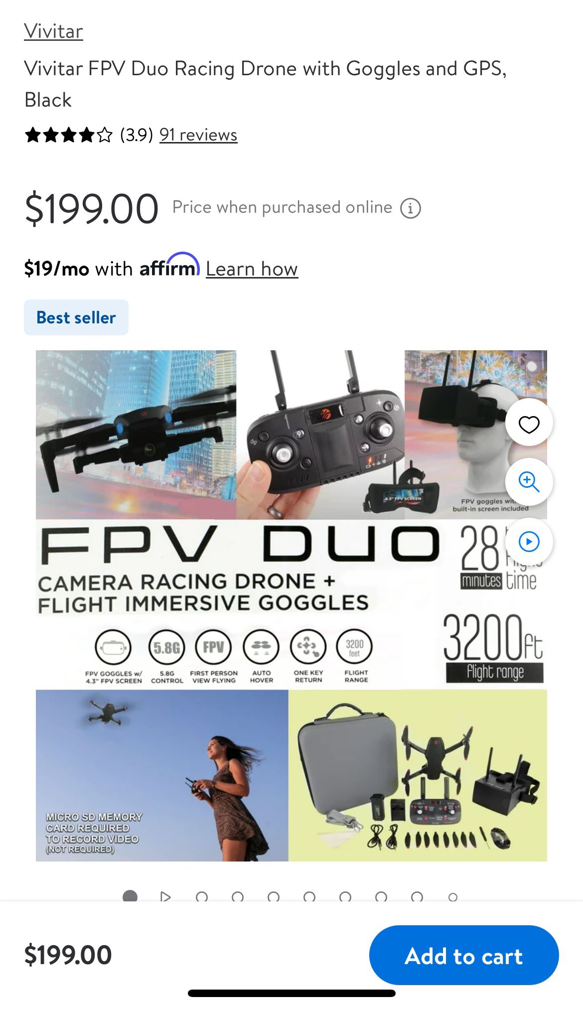 Racing Drone and First Person View Goggles. Walmart Sells For $200