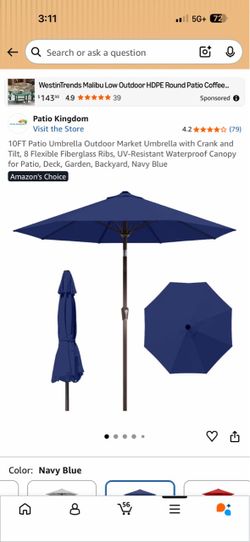 10” Patio Umbrella Outdoor Umbrella - with Solar power lights - Perfect Condition