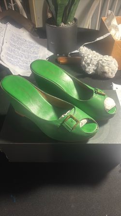 VintageJessica Bennett Green Peep-Toe Wedge Heels