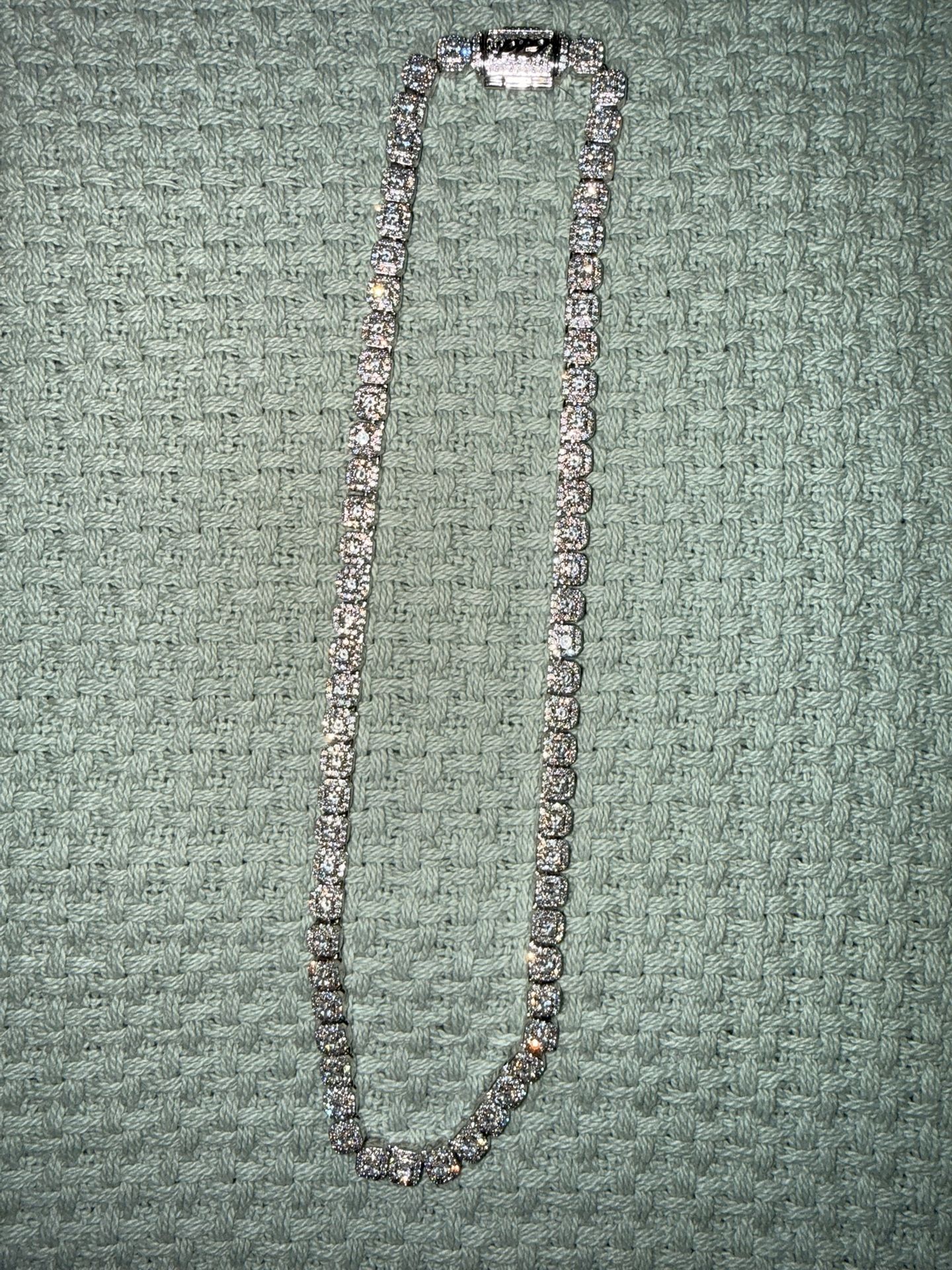 ✨ GLD Micro Clustered Tennis Necklace – White Gold (18”)