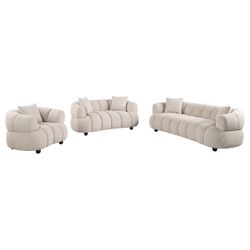 Whitney Pebble Contemporary Channel Tufted Woven Fabric Upholstered Sofa Set