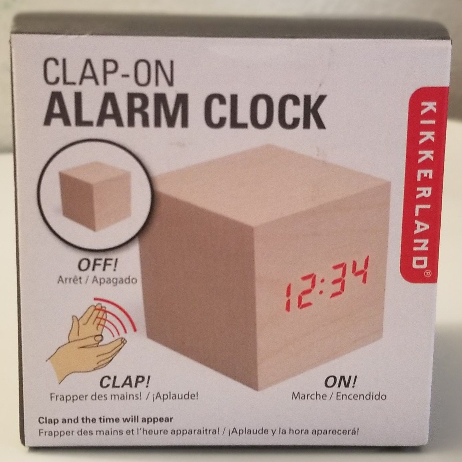 Kikkerland Clap-on Cube Alarm Clock, light wood