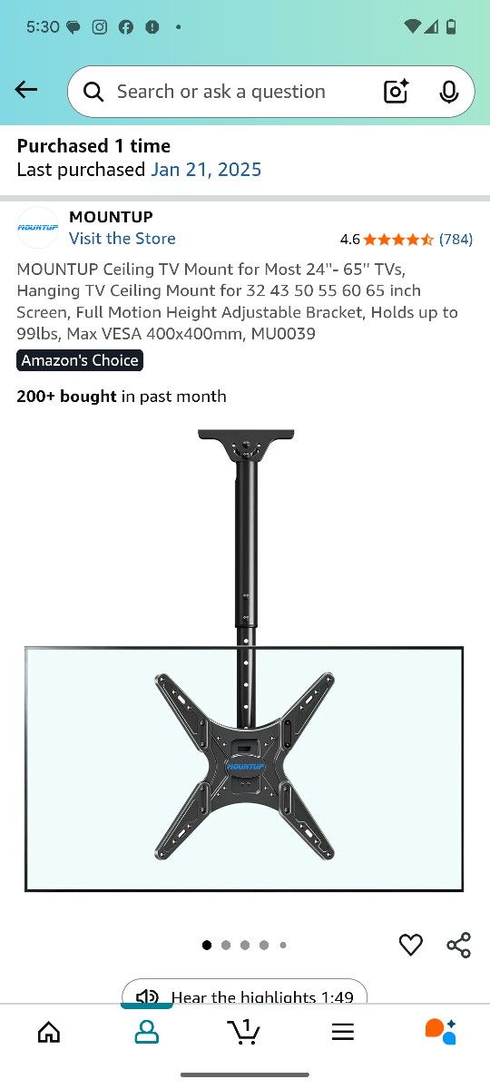 TV Ceiling Mount - New In Box