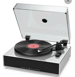 1 by ONE Record Player with Built-in Speakers Stainless Steel Casing Turntable with DSP