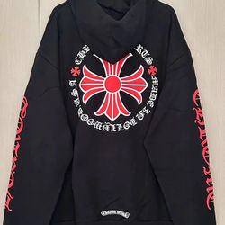Chrome Hoodie Hearts Red Cross Denim Zip Up Tears Hoodie Jacket Logo Black S, M, L, XL Coat 