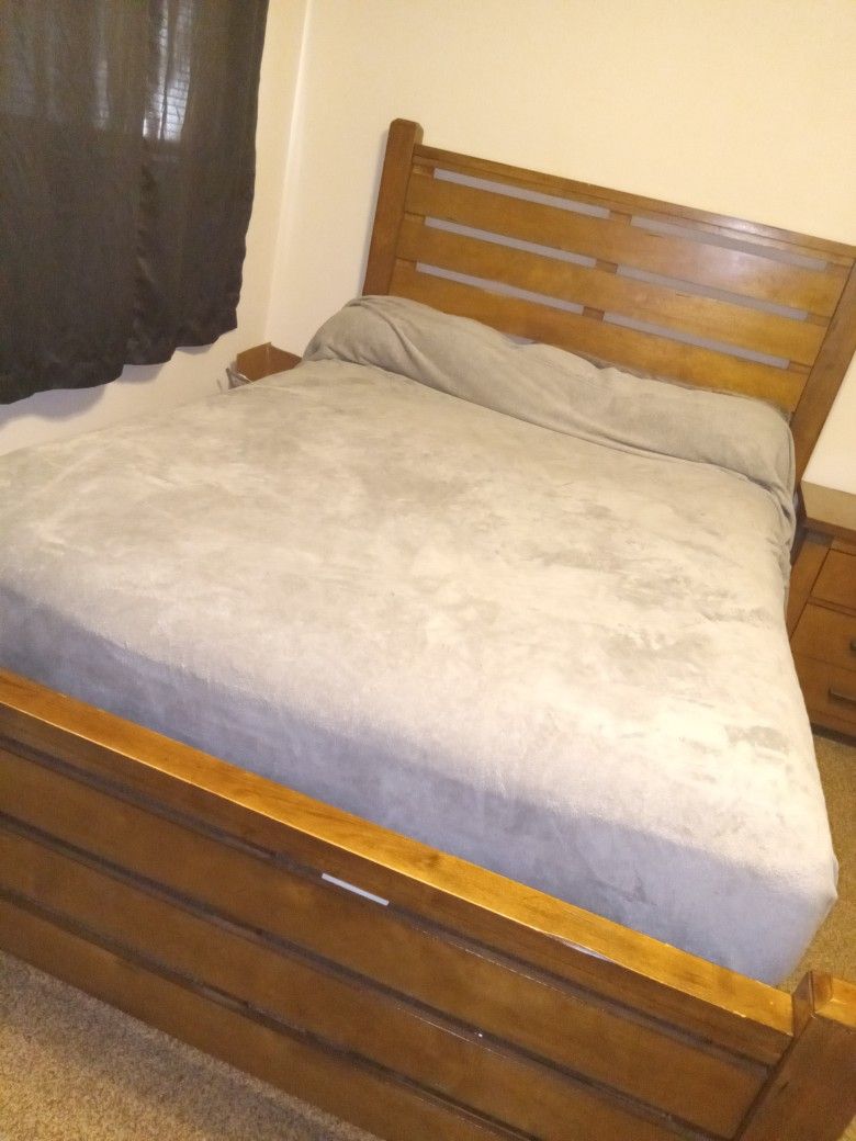 Queen Bedframe with Matching Nightstand & Box Spring