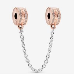 Pandora Rose Gold Silver Clip Charm Diamond Crystal Safety Chain For Bracelet And Cuff