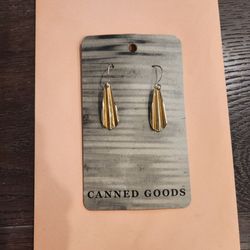 new gold-toned crimped teardrop dangle earrings from Canned Goods featuring a textured, fluted design on a French wire hook.