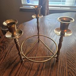Vintage Brass Three Stick Candelabra Candle Holder 
