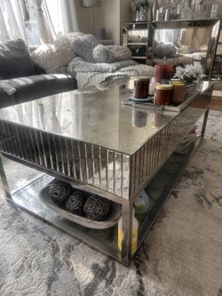 Large Glam Mirrored Coffee Table - Lower Glass Shelf